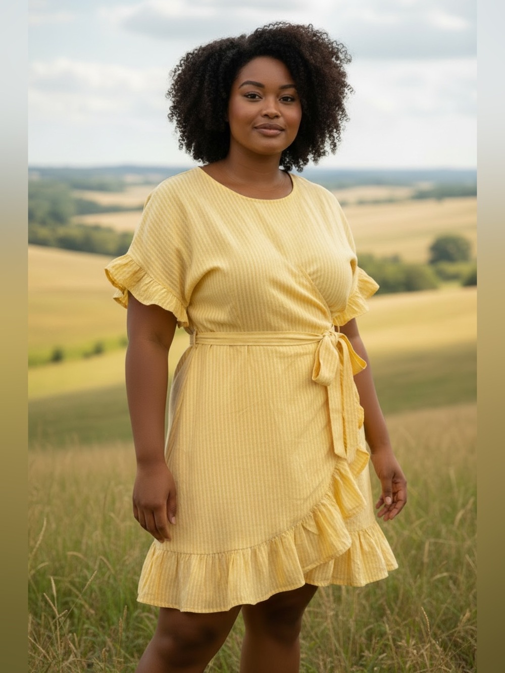 "Sunshine Ruffle Dress," belted waist/flounce sleeves-Plus Size 2X NWT